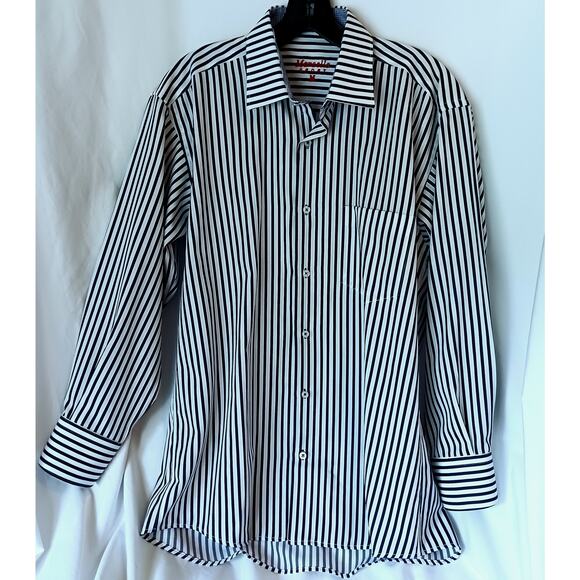 Marcello Sport Men's Blue & White Stripe Long Sleeve Dress Shirt Size Medium - Picture 2 of 8
